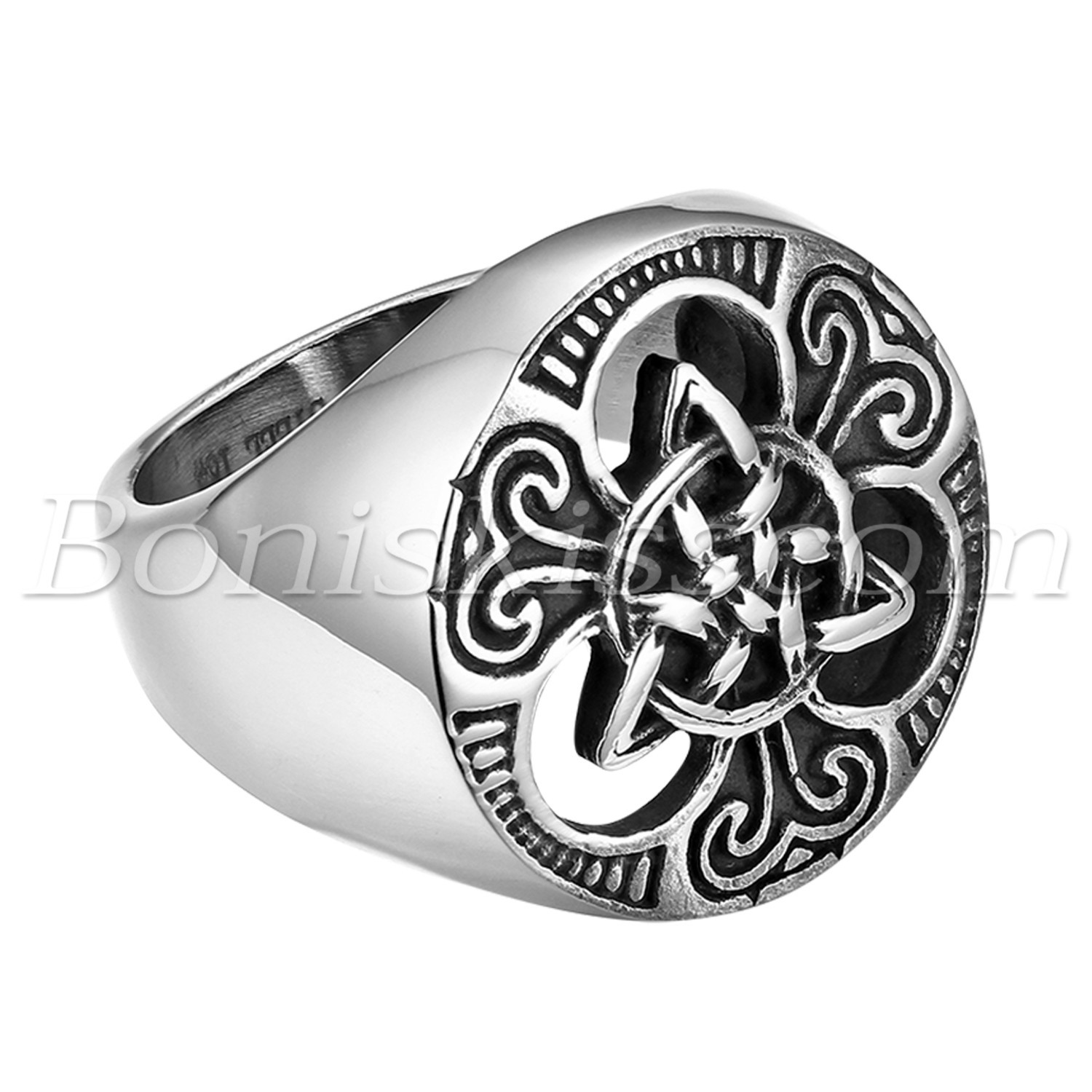 Men’s Vintage Biker Stainless Steel Round Celtic Knot Signet Rings Band #7-#14