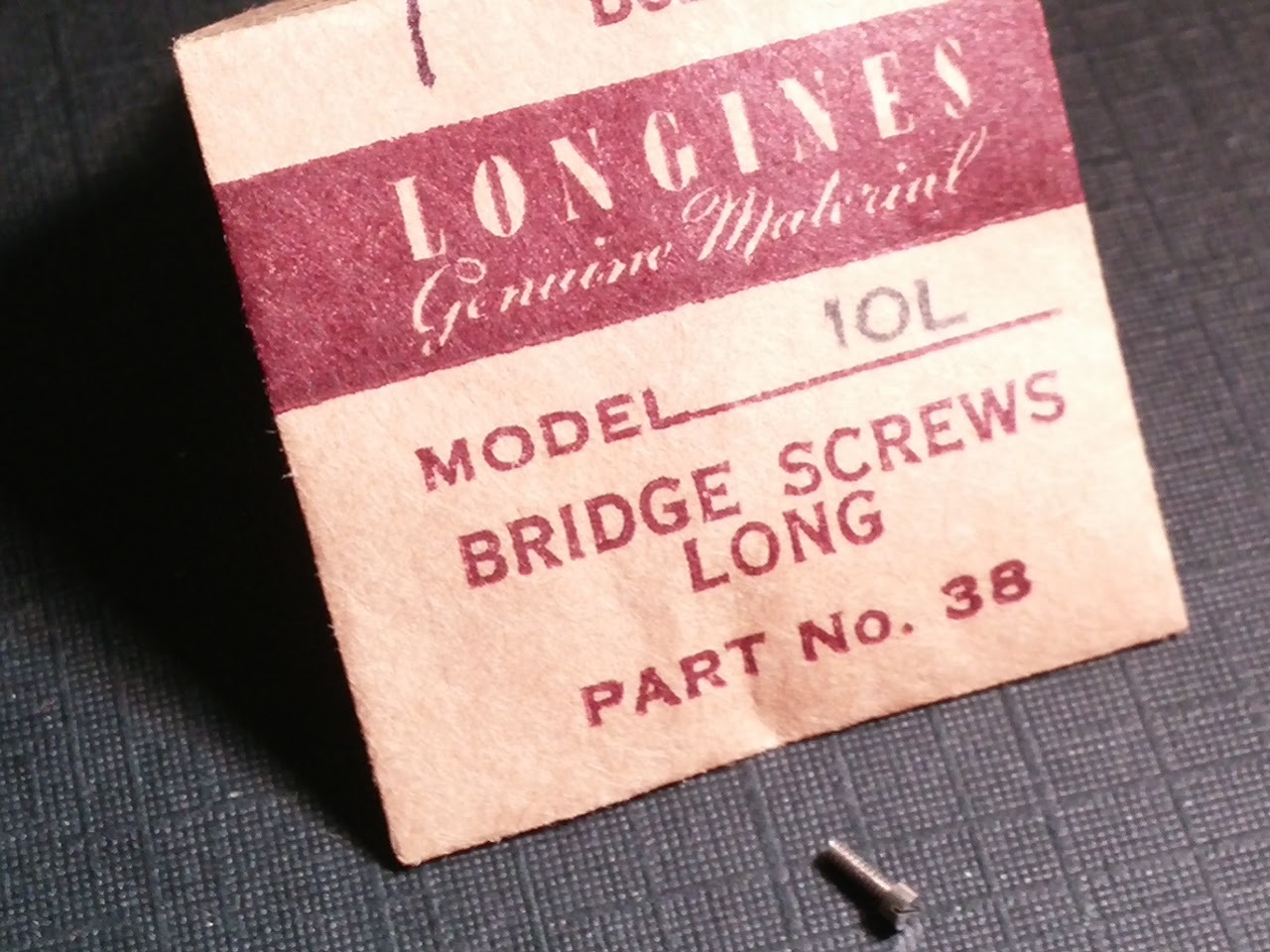 Longines 10L 38 Bridge Screw Long, for watch repair/parts