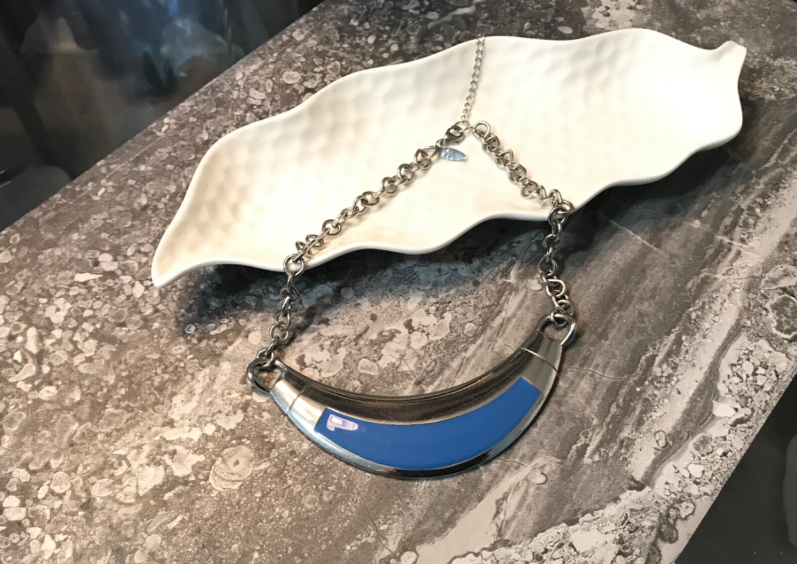 New York & Company Statement Collar Bib Necklace Blue Silver Adjustable