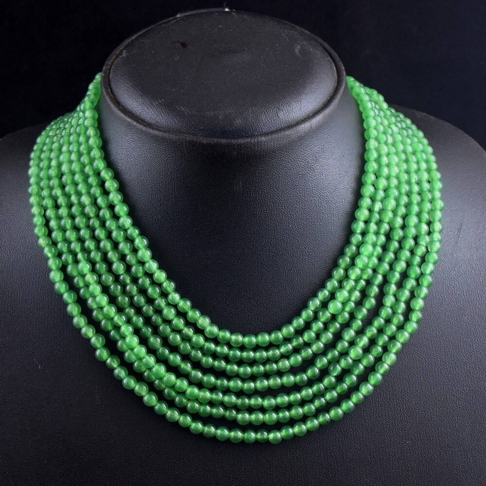 7 Strand Faceted Green Aventurine 459.00 Cts Most Beautiful Necklace VK 06 E549