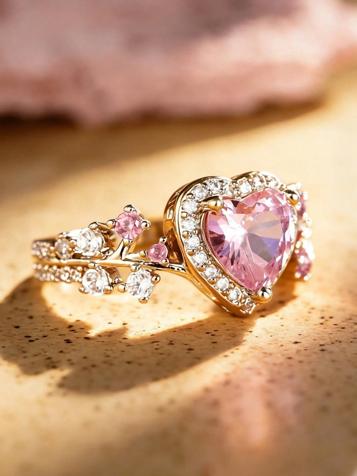 Womens Heart Ring Gold Tone Silver Tone CZ Promise Engagement Floral Band Gift