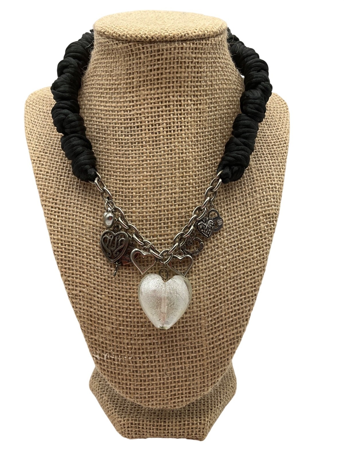 Y2K Artisan Handcrafted Chunky Heart Charms Glass Necklace Goth Whimsical