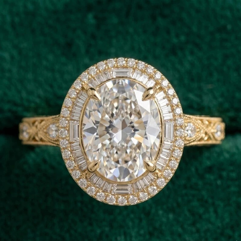 IGI 4.50Ct Oval F-VS1 Lab Grown Diamond Double Halo Wedding Ring 14k Yellow Gold