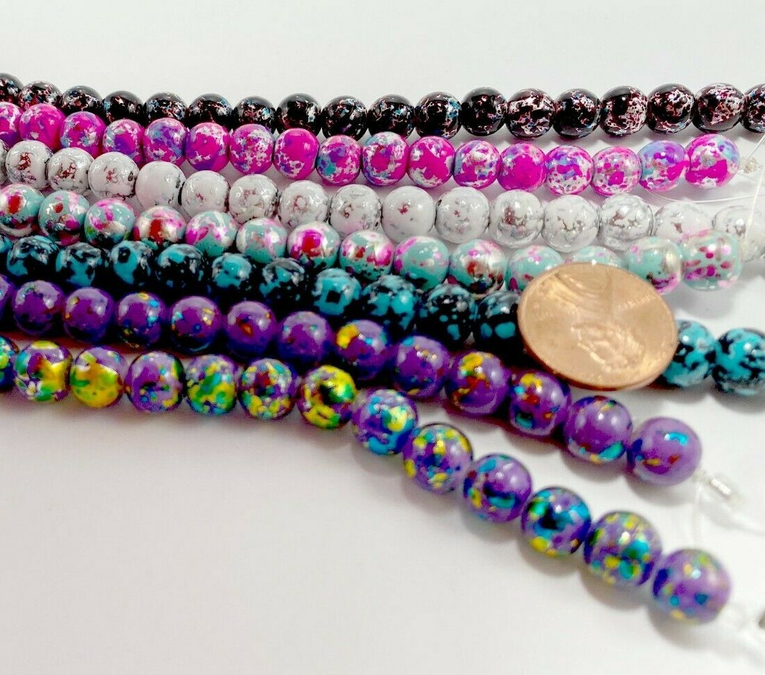 8mm Round Glass Beads for Jewelry Making Round Bead 200 pcs Specialty Mix