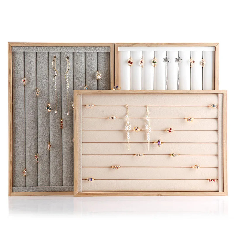 Bamboo Jewelry Ring Organizer Trays Stackable Rings Storage Showcase