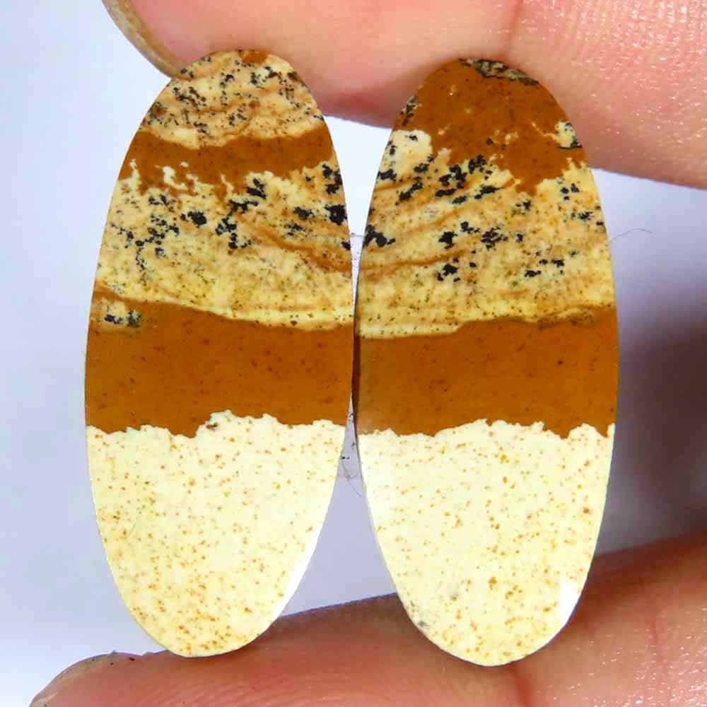 26.50Cts.100%Natural Designer Picture Jasper Pair Oval Cab 13x29x4mm Gemstone