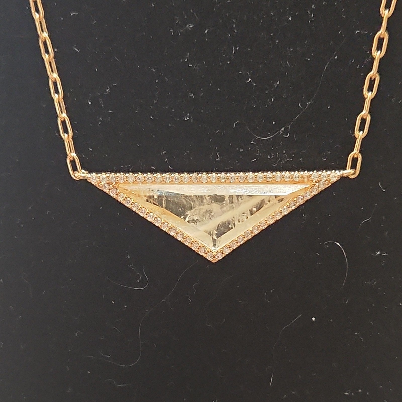 BP Rose Gold Triangle Quartz with CZ Accents Pendant Necklace