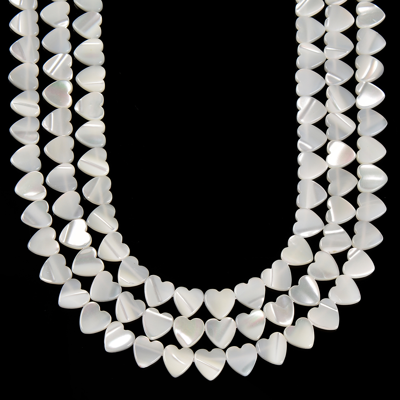 White Mother of Pearl MOP Shell Horizontal Drilled Heart 6mm to 12mm 15.5” Strd