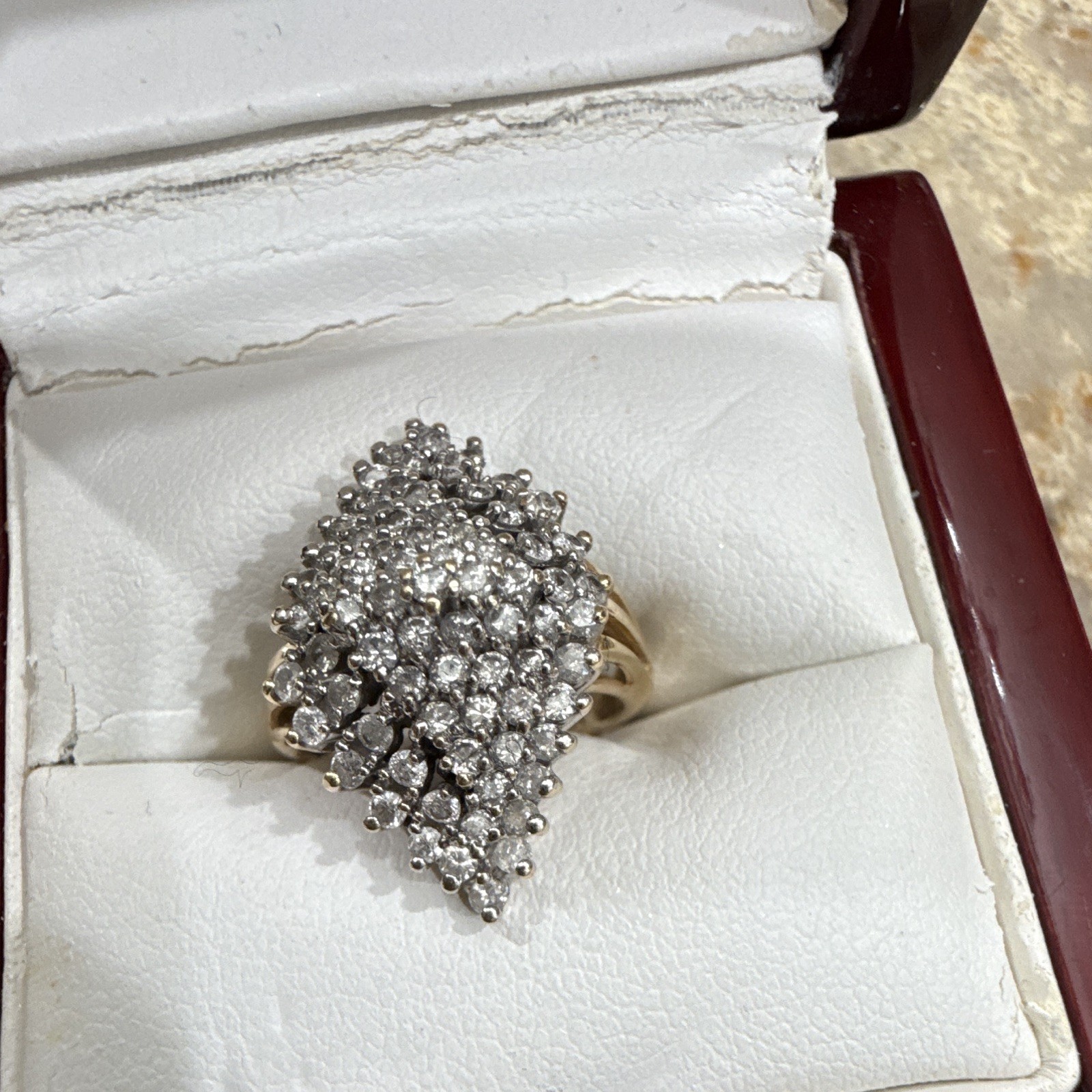 14K Yellow Gold Round White/Colorless Diamond Cluster Ring Size 7 Prong Set