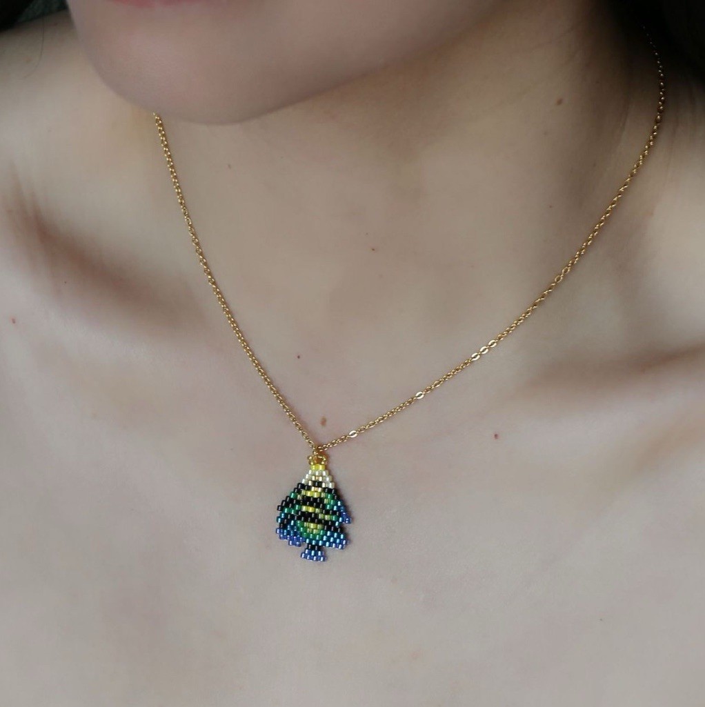 Cute Pixel Tropical Fish Beaded Pendant Necklace Gift for Women Girls