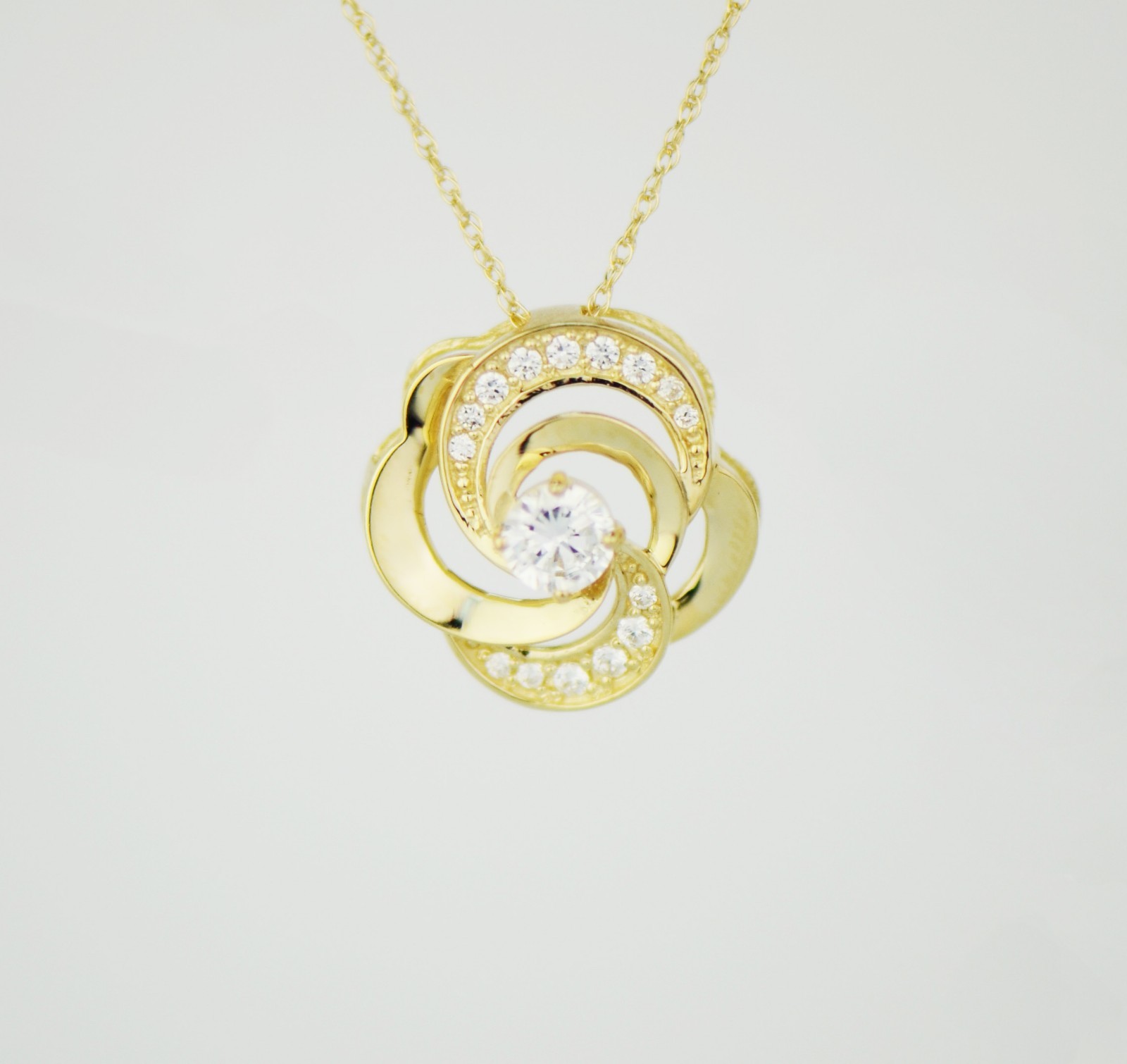 14k Yellow and White Gold CZ Flower Pendant