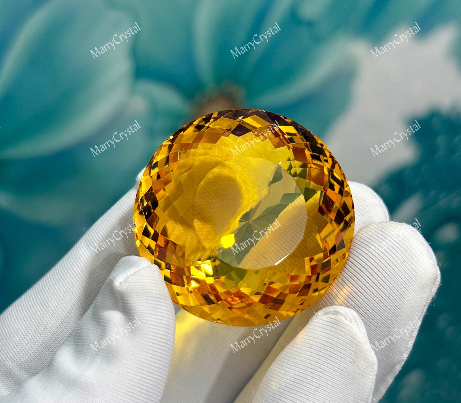 105 Ct Top Color Madeira Yellow Citrine Round Shape Glass Field Loose Gemstone
