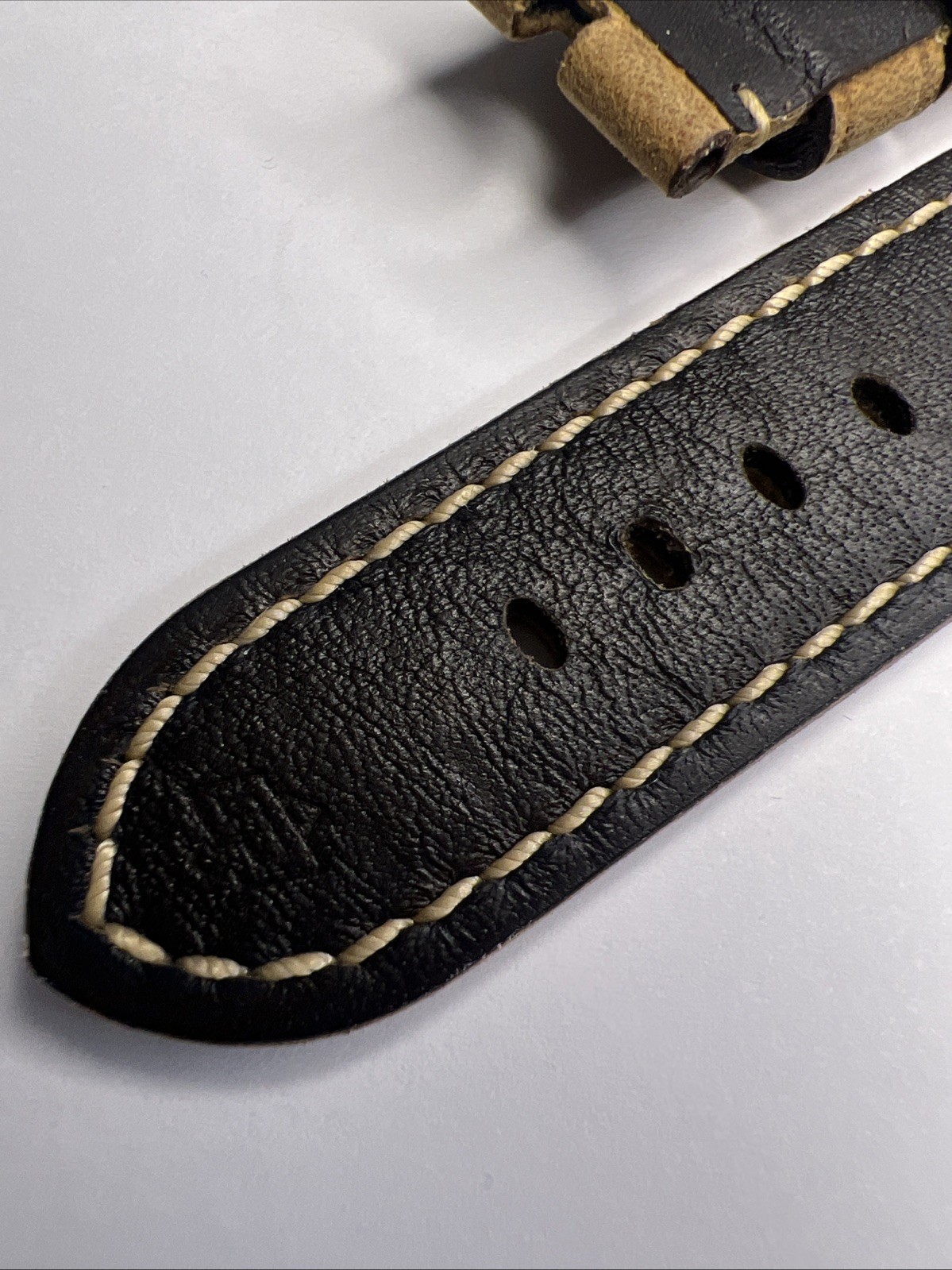 Panerai 26mm x 22mm Tan Light Brown Leather Strap Band w/ Ivory Stitching