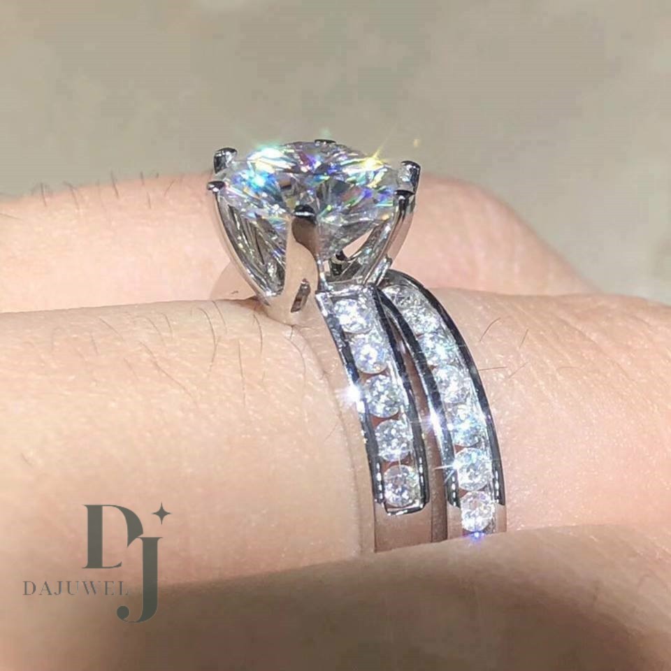 Moissanite Bridal Set Engagement Ring Solid 14K White Gold 2.50 Carat Round Cut