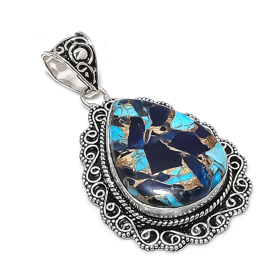 Cotton Candy Turquoise Gemstone Handmade 925 Sterling Silver Pendant 2.25″ e890