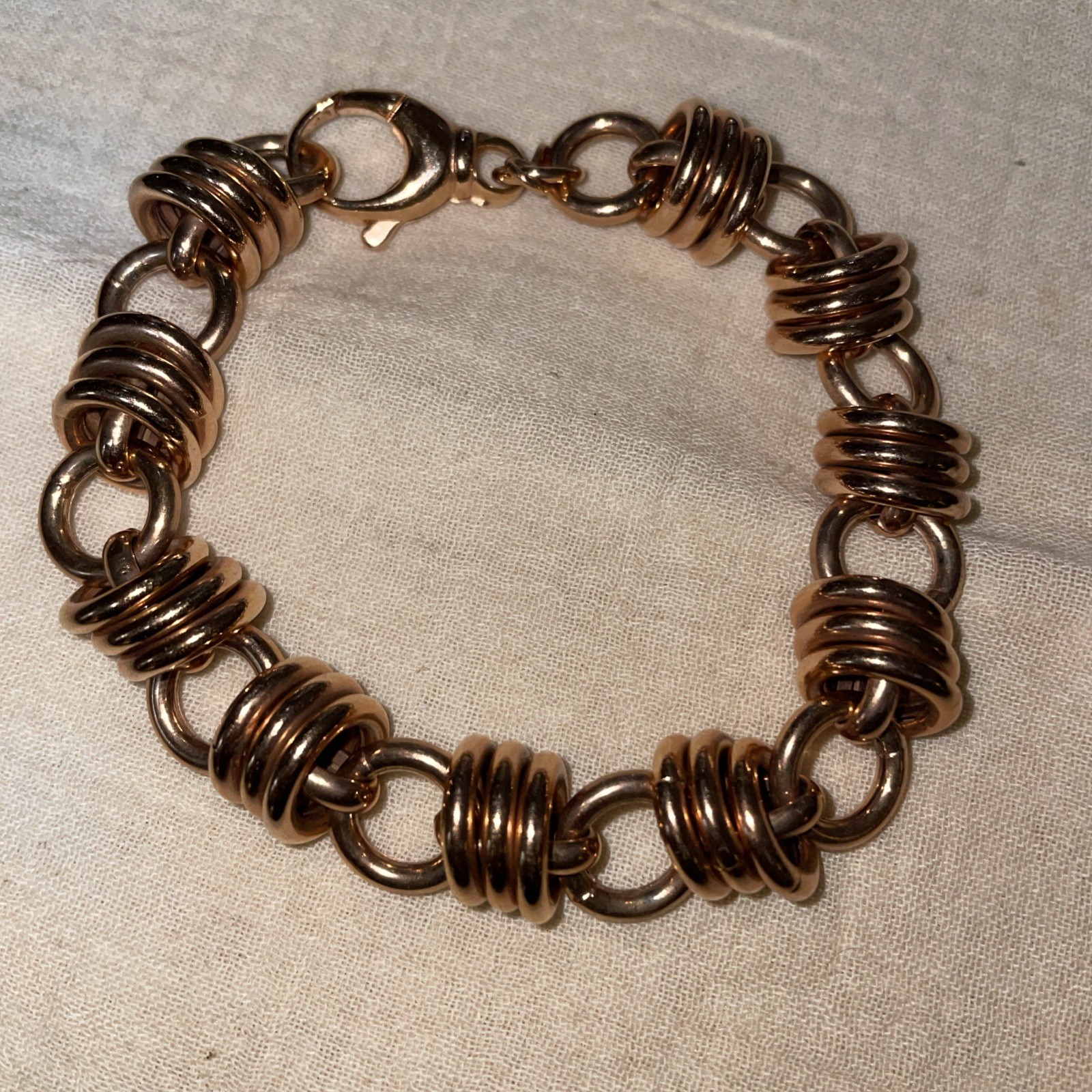 Milor Italy Bronze Rose Gold Link Bracelet 8” Etruscan Hoop Style