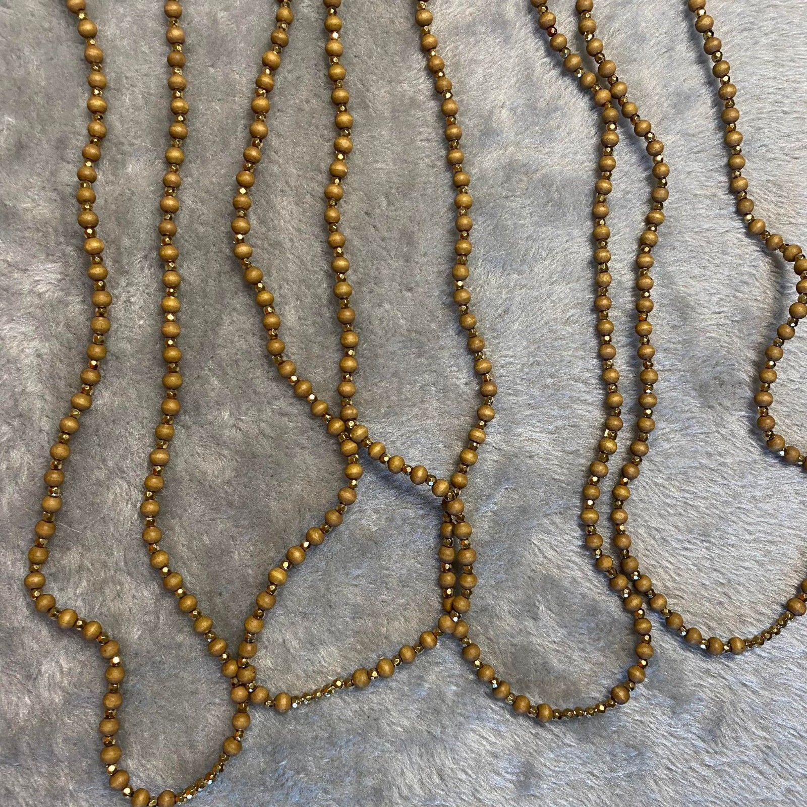 4pcs Approx 30-inches Wooden and Gold Tone Bead Necklace, Jewelry for Women NEW