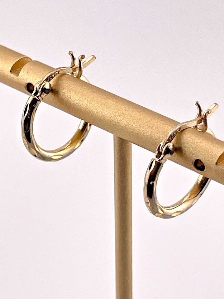 GOLD OVER 925 STERLING SILVER DIAMOND CUT TEXTURE HOOP EARRING 5/8″ CLASSIC 2939