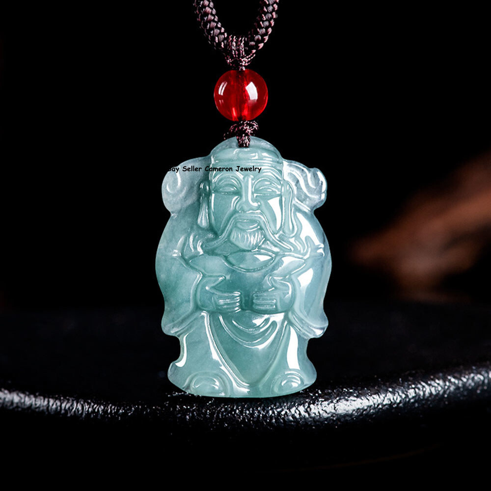 Real Grade A 100% Natural Blue Jade Jadeite Wealth Of God Pendant