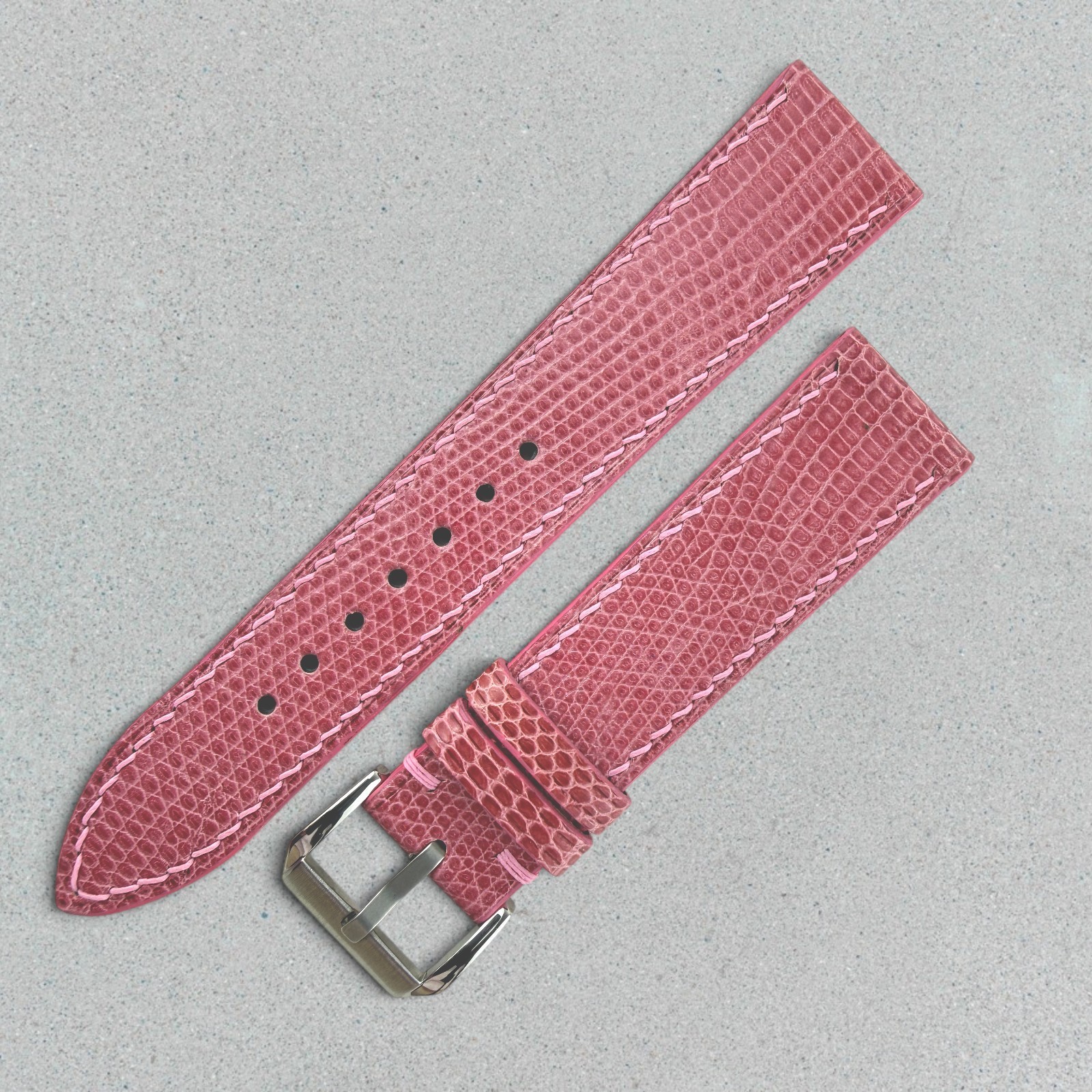 Genuine Lizard Leather Watch Band Strap 20mm Pink Handmade 316L Buckle