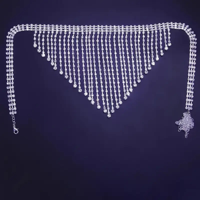 Silver Sexy Rhinestone Thong Belt Body Jewelry Lingerie Crystal Chain Skirt