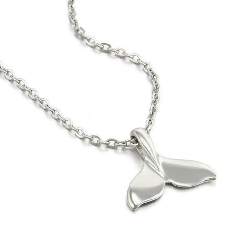 WHALE TAIL NECKLACE 17″ Chain Fish Nautical Beach Mermaid Gold Silver Color NEW