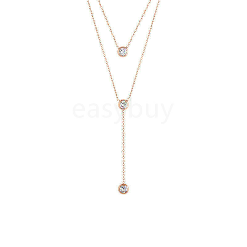 Woman Fashion 18K Gold Plated Stainless Steel Double Layers CZ Necklace Chain