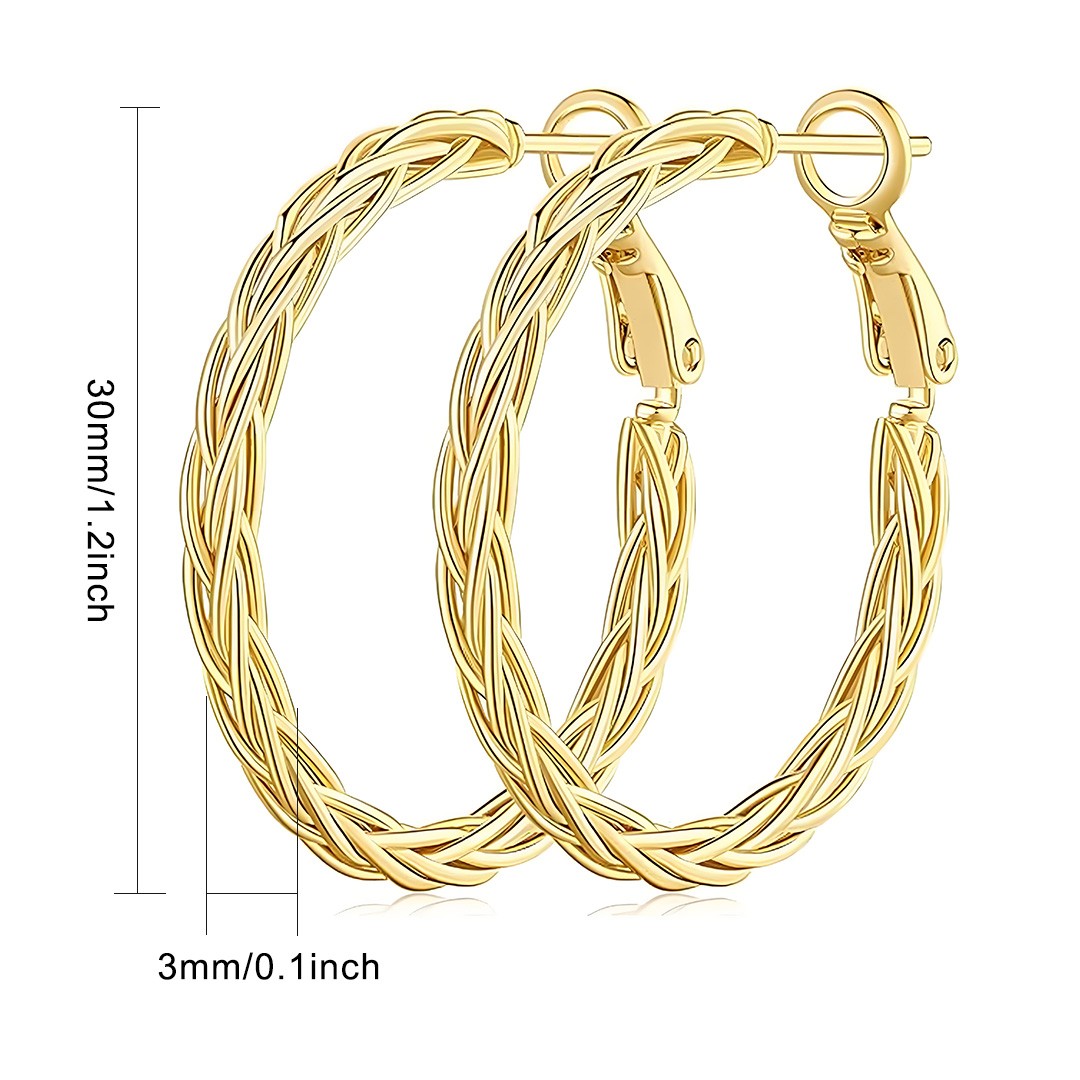 14K 30MM Gold Hoop Trendy Thick Twisted Hoops Earring Fine Weave Jewelry Women