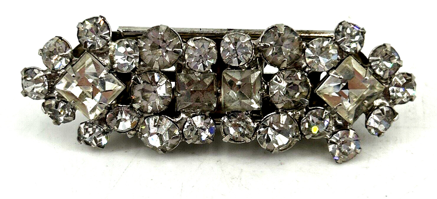 Vintage Rhinestone Brooch Shoe Clip Combination Clear 3 Pieces 2.5″ Glass Stones