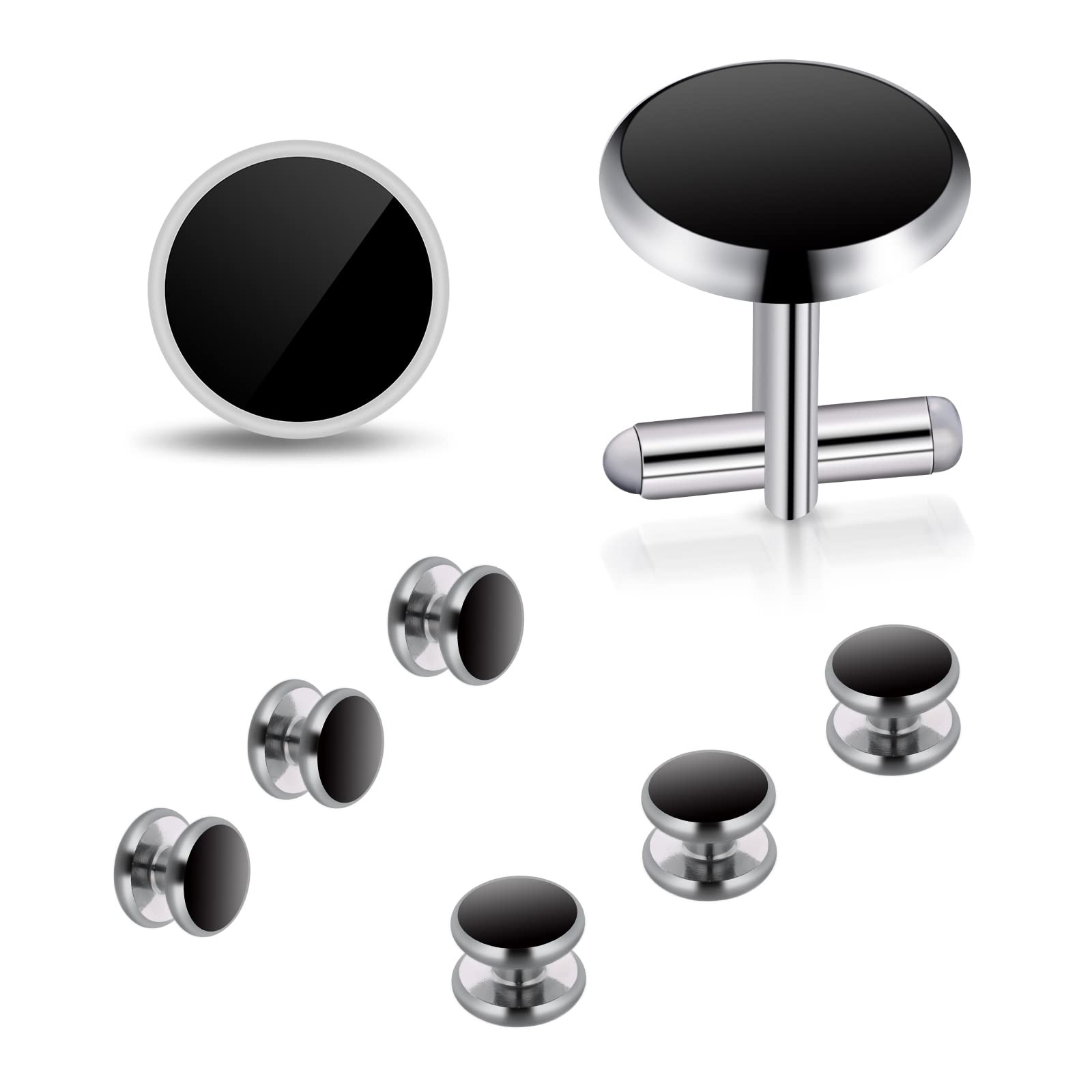 Yolev Mens Cufflinks and Studs Set Tuxedo Shirts Cuff links Black Onyx