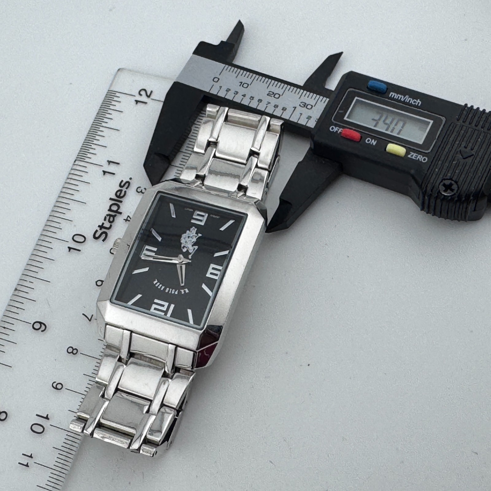 U.S. Polo Assn. Quartz Watch Men Silver Black Rectangle Japan Analog New Battery