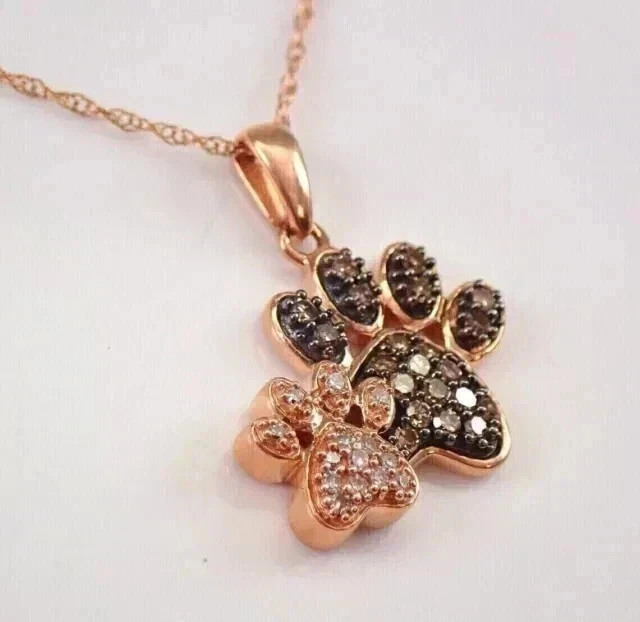 1Ct Round Cut Lab Created Brown Diamond Dog Paw Pendant 14K Rose Gold Plated