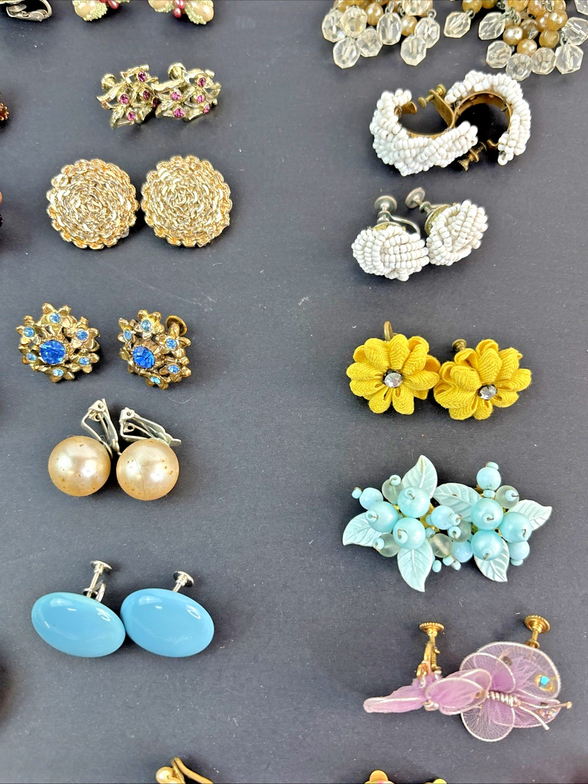 Lot of 62 Clip-on Screw Back Earrings Vintage 1940’s-1970’s Mixed Metals Cluster