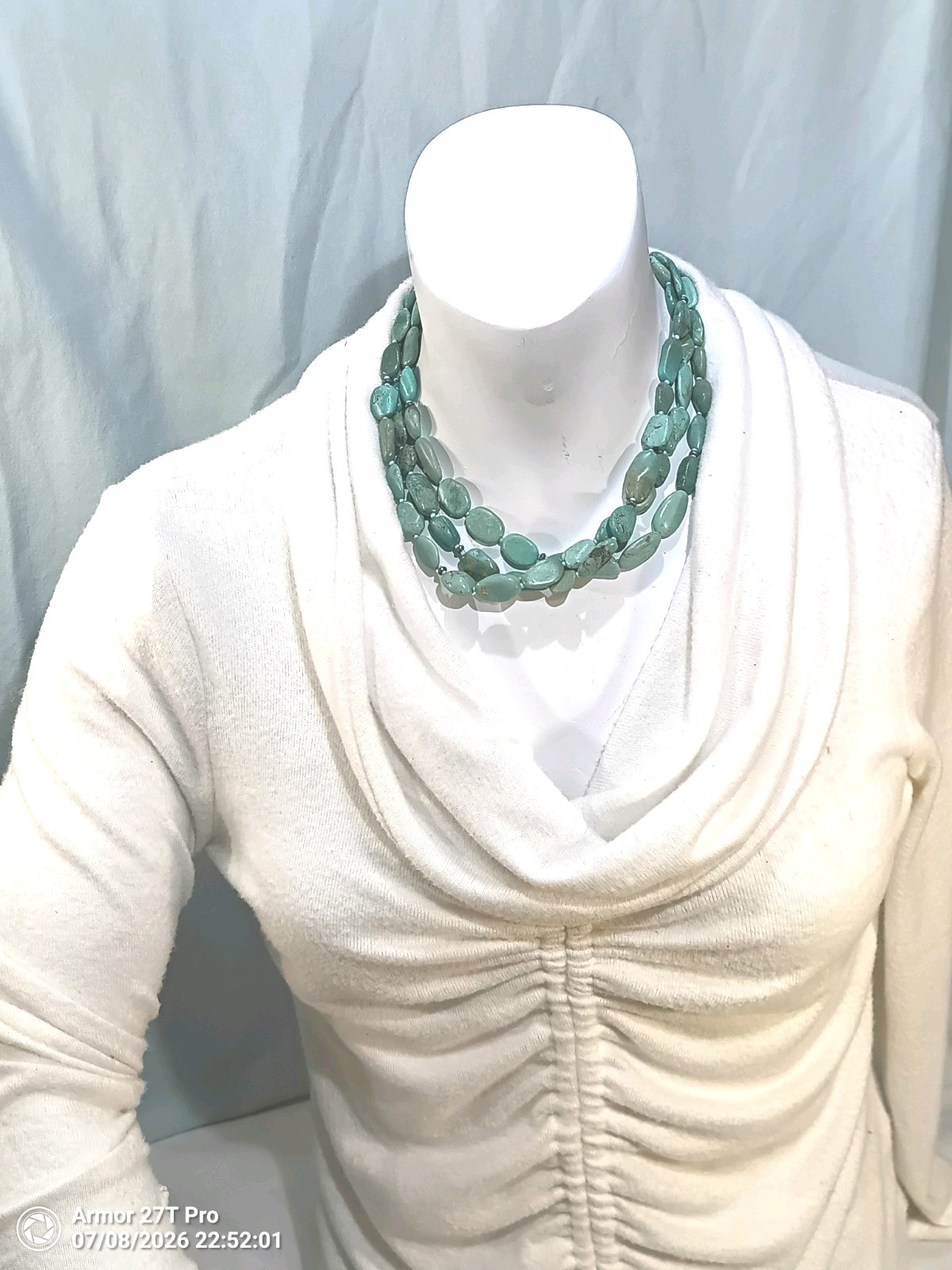 Chunky 3-Strand Genuine Turquoise Nugget Necklace Sterling Silver 925 Clasp 50g