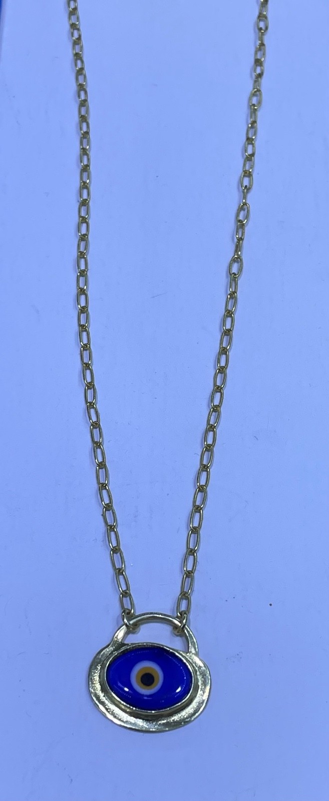 18k Yellow Gold Blue Evil Eye GREEK PADLOCK PAPERCLIP LINK 18″ CHAIN NEW