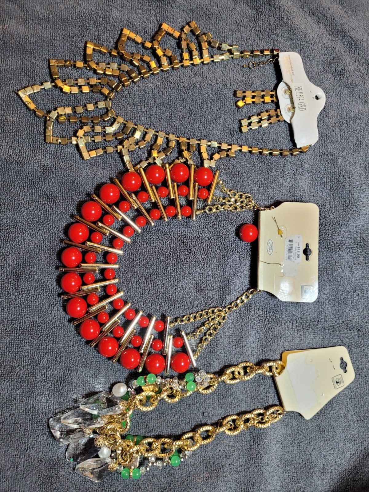 Sophia Kate Statement Necklace Lot Of 3 W/ Earrings New Red, Gold, Green