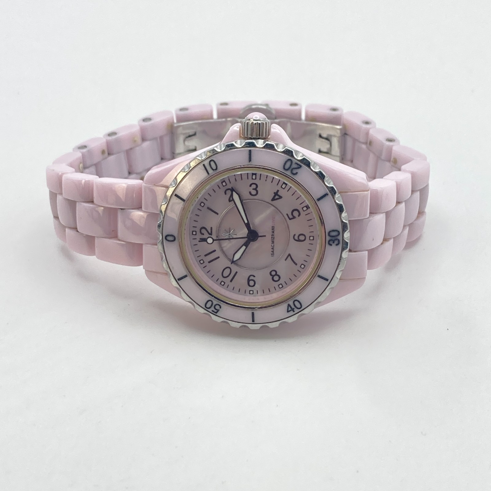 Isaac Mizrahi Live Women’s Watch 35mm Pink MOP Ceramic WR 30M New Battery 7.25″