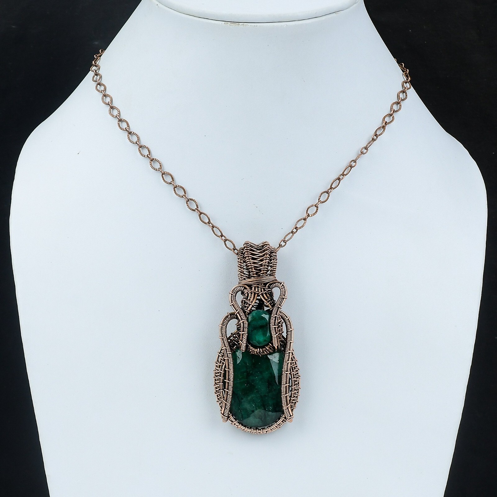 Faceted Zambian Emrald Jewelry Copper Wire Wrapped Pendant For Women 2.95″