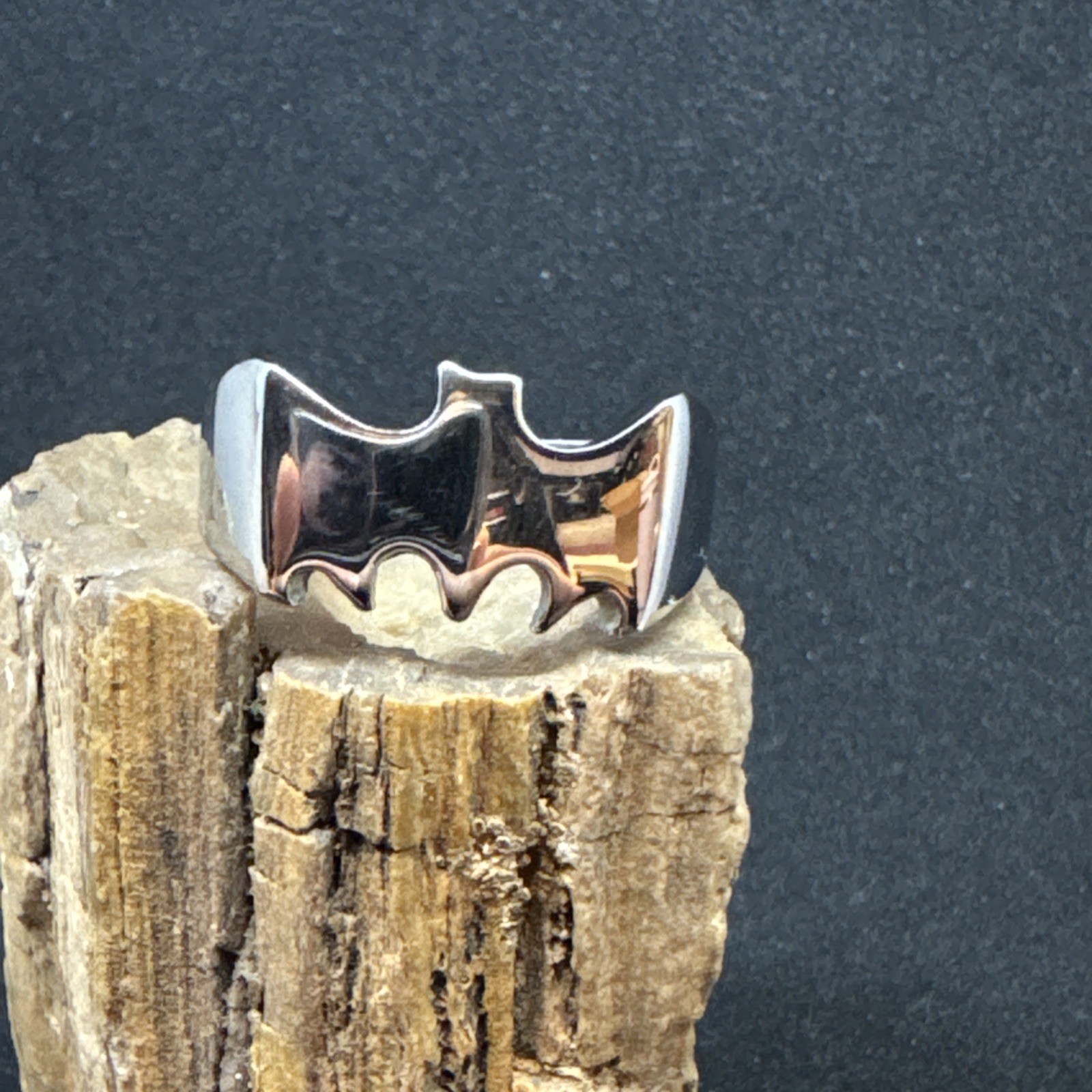 Bat Design Stainless Steel Ring 12mm Face Width 5mm Band Width