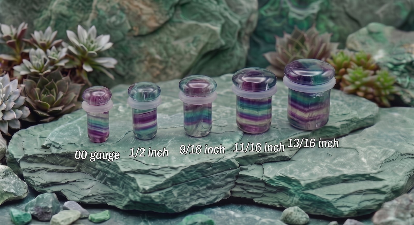 Pair of Rainbow Fluorite Single Flare Natural Stone Ear Plugs Expander E618A