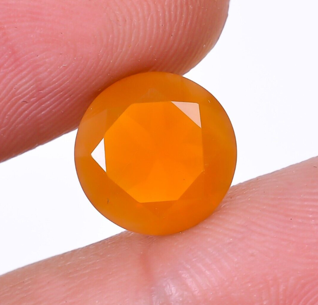 2.50 Cts Natural Mexican Fire Opal Round Faceted Cut Loose Gemstone 10X10X6 mm