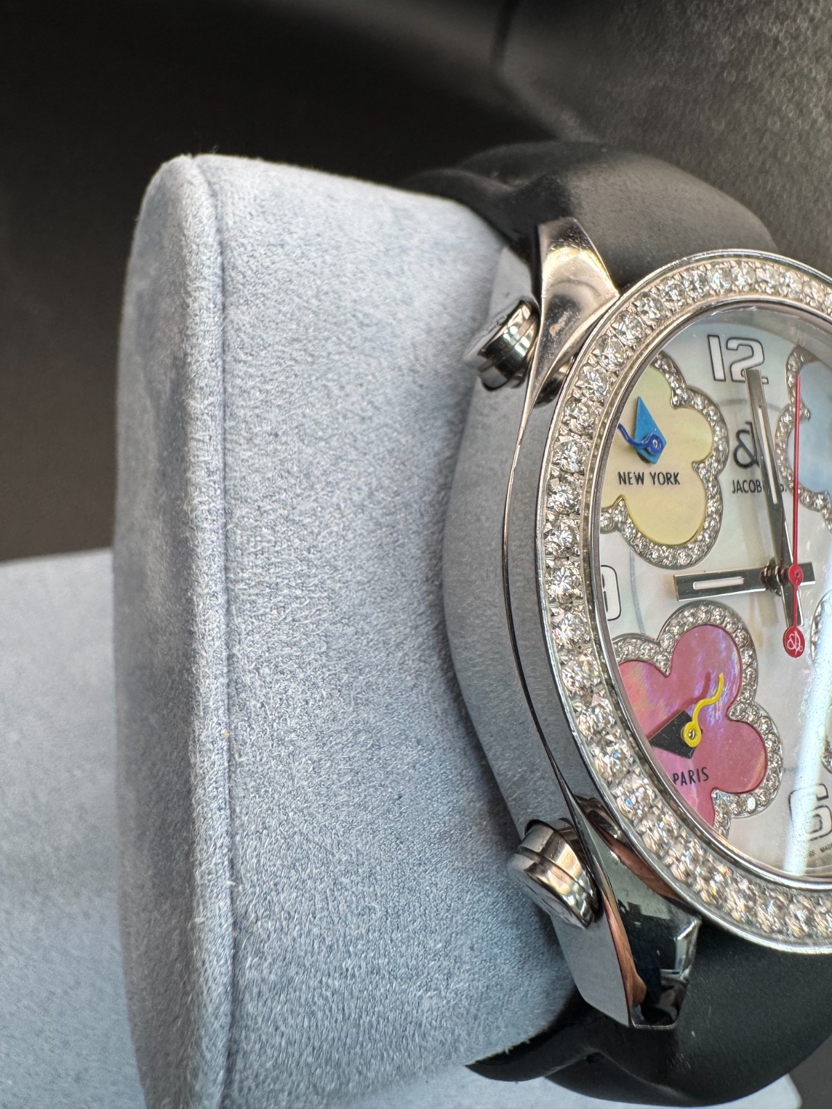 Jacob & Co five time zone watch mother pearl dial with four vibrant flower shape