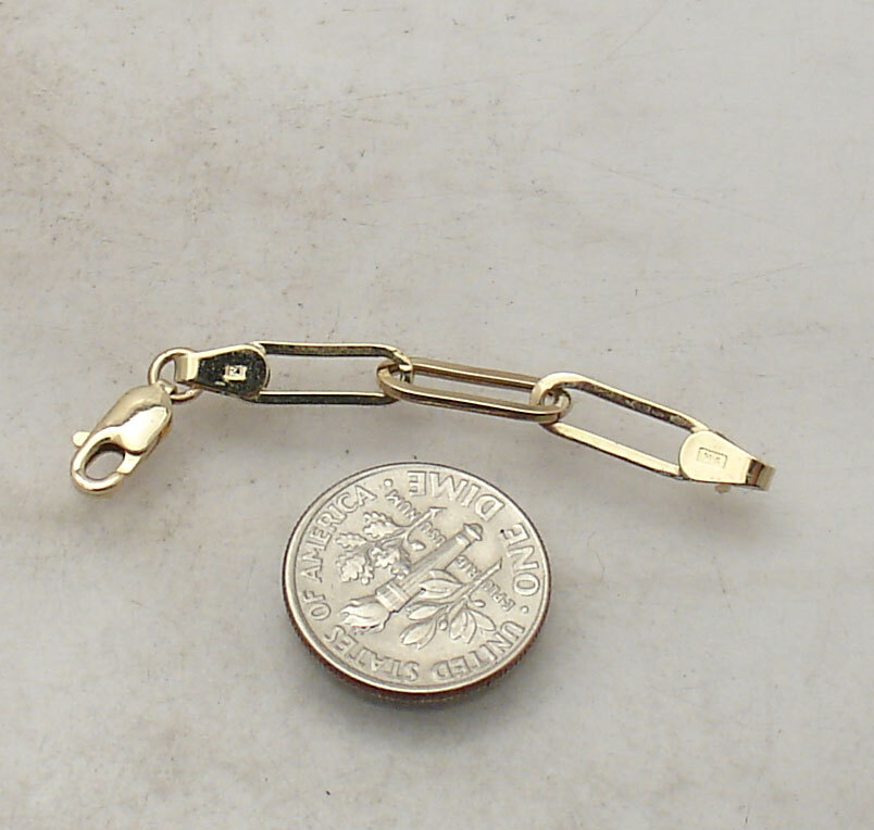 4mm Paper Clip Oval Chain Necklace Extender Lobster Lock Real 14K Yellow Gold