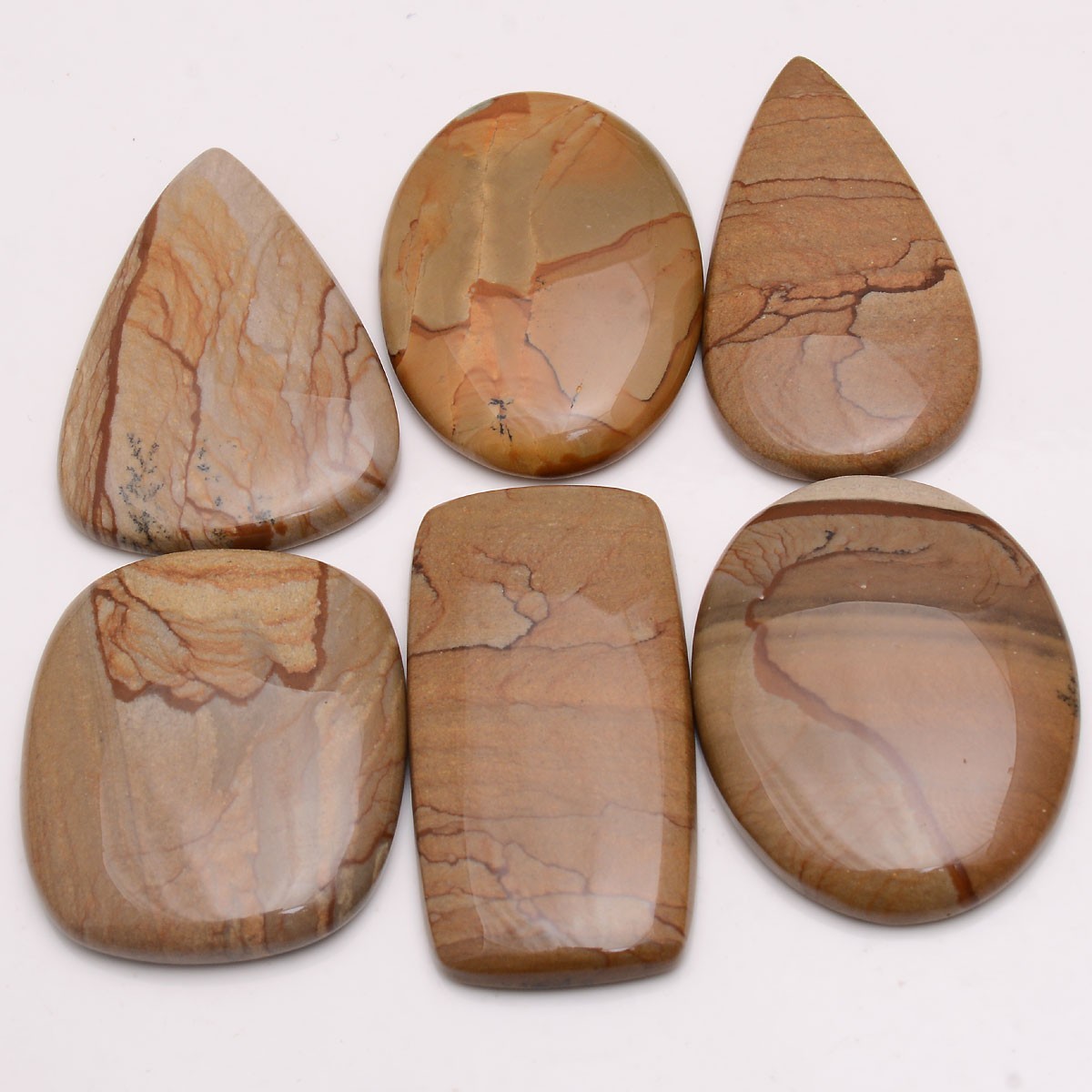 6 Pcs Natural Picture Jasper Designer 32mm-40mm Cabochon Untreated Gemstones Lot