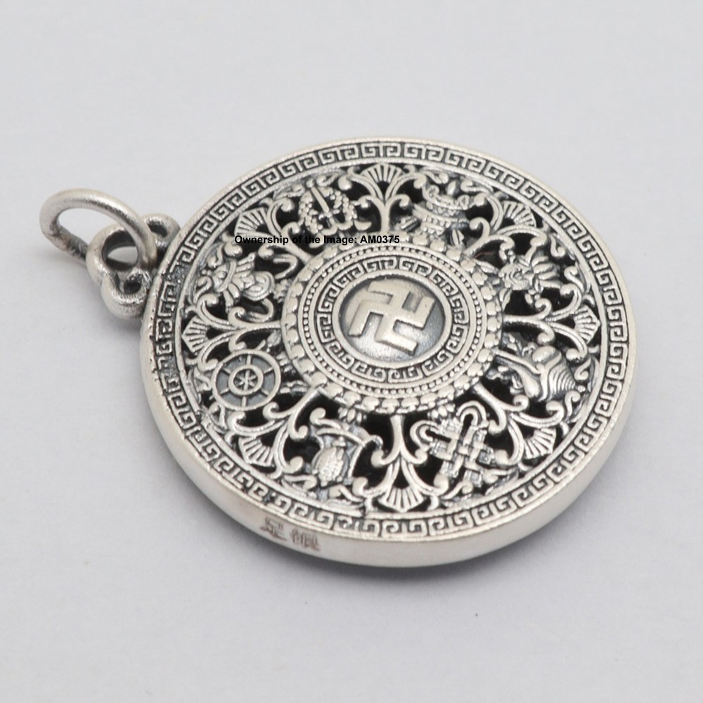 New Pure 999 Fine Silver Pendant Vintage Style Buddhist Treasure Compass Pendant