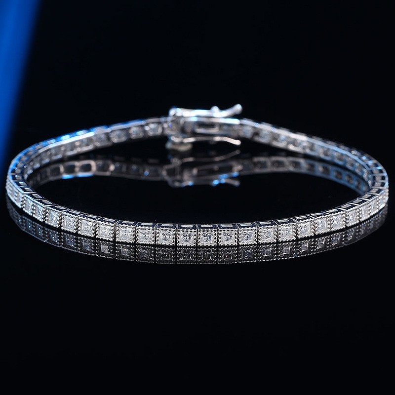 Full Princess Cut Moissanite Tennis Bracelet 925 Sterling Silver Women Chain