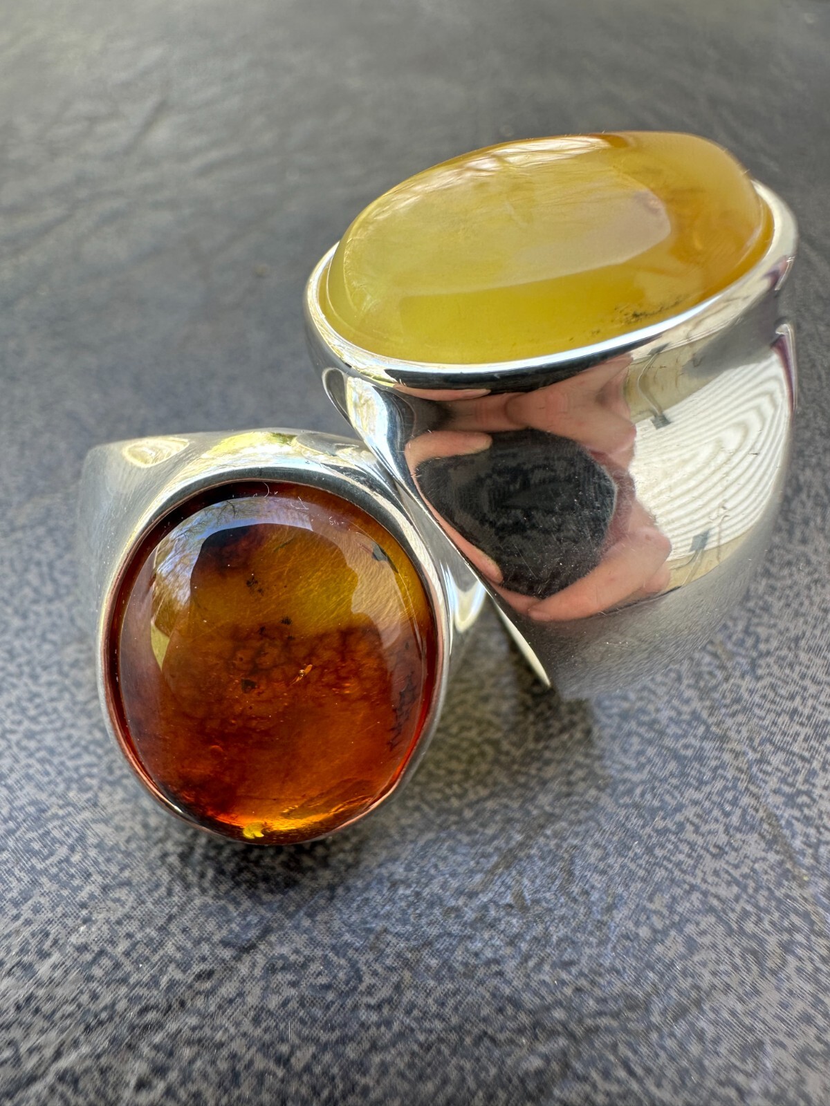 Large Genuine Baltic Amber Stone Mens Real Solid 925 Sterling Silver Signet Ring