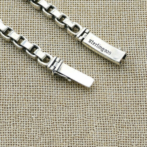 Real 925 Sterling Silver Bracelet Link Rectangular Box Chain