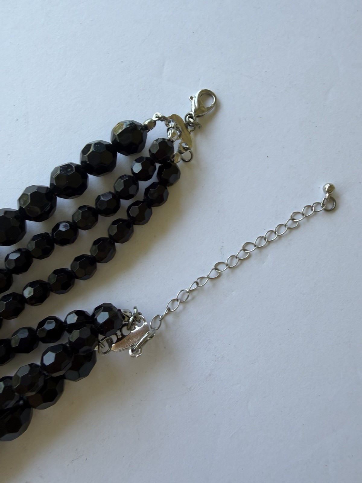 Black Onyx W/ Gold, Clear & Black Glass In 32” Lariat Necklace Adjustable