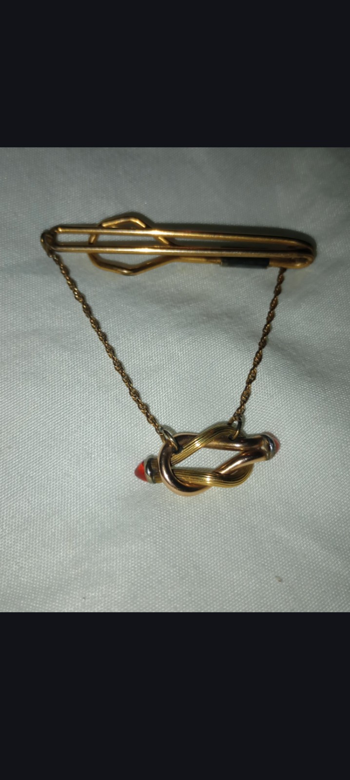 Vintage 14k Rolled Gold Filled Love Knot Red Stone Tie Clip